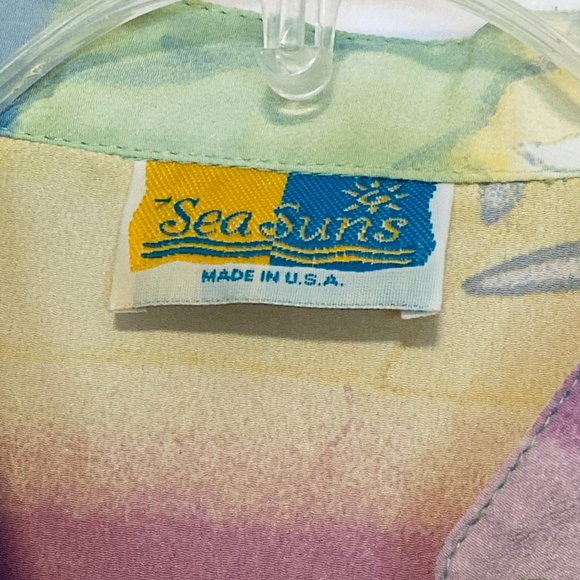 SeaSuns Blouse Pastel Floral Long Sleeve Button Up - Picture 7 of 8